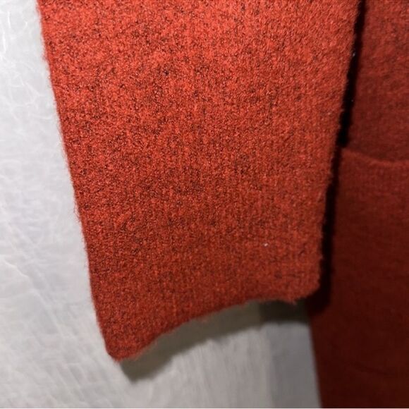 F21 S Oversized Rust Tomato Red Open Front Collared Knit Long Cardigan Duster - Picture 10 of 11